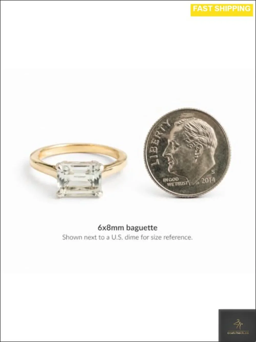Green Amethyst Baguette Ring 925 Sterling Silver Gold Plated East-West
